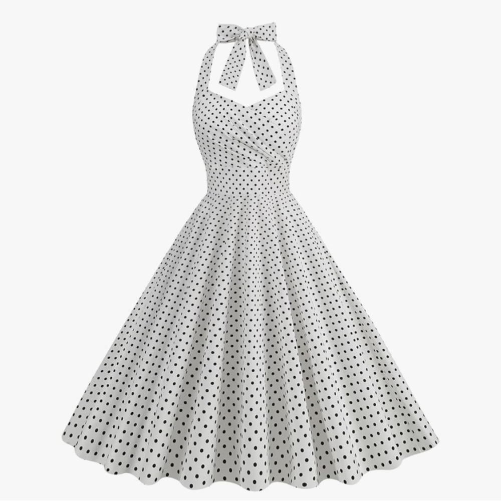 White Vintage Dress w/ Black Polka Dots